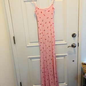 SKIMS Cherry Logo PINK print stretchy Maxi Tank Dress
